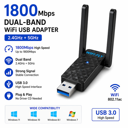 1800mbps usb wifi adapter dual - usb,